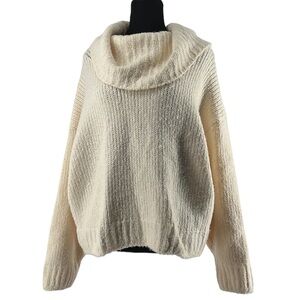 Anthropologie Pilcro ribbed sweater cream oversized neck soft cozy minimalist M